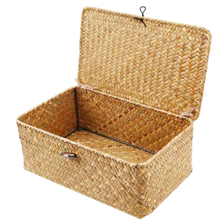Wicker Storage Baskets with Lids,Seagrass Baskets Natural Rattan Woven