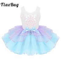 ✴◎□ Kids Girls Sequins Ballet Tutu Dress Ballerina Sleeveless Bowknot Dance Dress Performance Dancewear Costume