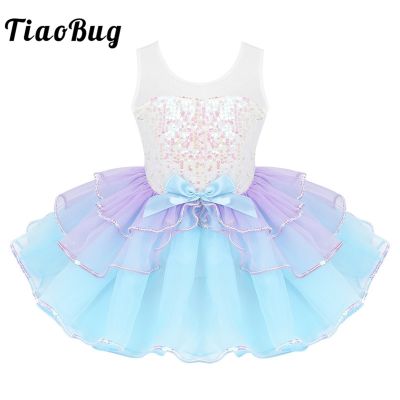 ✴◎□ Kids Girls Sequins Ballet Tutu Dress Ballerina Sleeveless Bowknot Dance Dress Performance Dancewear Costume