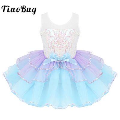 ✴◎□ Kids Girls Sequins Ballet Tutu Dress Ballerina Sleeveless Bowknot Dance Dress Performance Dancewear Costume