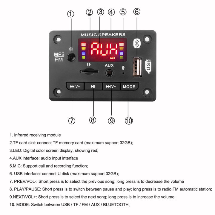 โมดูลเครื่องเล่นเพลงดิจิทัล-บลูทูธ-5-0-mp3-5-12v-พร้อมฟังก์ชั่นบันทึกเสียง