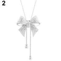 Blue lans Rhinestone Bowtie Pendant Necklace (Silver) - intl