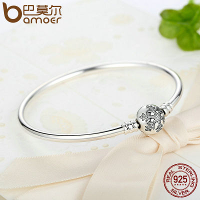 BAMOER Authentic 925 Sterling Silver Engrave Snowflake Clasp Unique as you are Snake Chain Bracelet &amp; Bangle DIY Jewelry PAS915