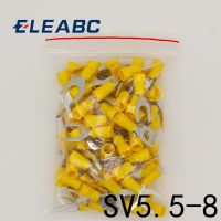 [HOT QAA,JXHKLWW 121] SV5.5-8สีเหลืองขั้วต่อสายไฟ50PCS ฉนวนส้อม Spade Crimp Connector เทอร์มินัลสายไฟ SV5-8 SV