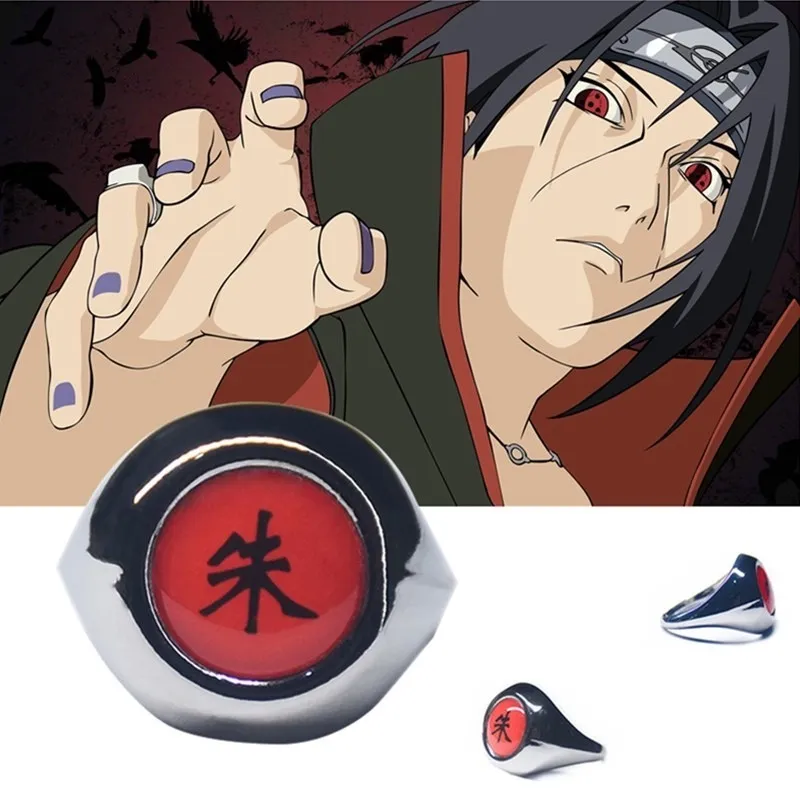 Naruto akatsuki anel de metal jewerly naruto anime itachi cosplay  acessórios de metal prop figura ação crianças menino legal presente