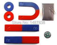 Magnetic Teaching Tool Kit Horseshoe Magnet U type and compass with two rings two bar magnet Toy magnet