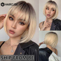 HAIRCUBE สั้นตรงบ๊อบวิกผมสีน้ำตาลสีบลอนด์แพลทินัม O Mbre วิกผมสังเคราะห์สำหรับผู้หญิงทุกวันโลลิต้าวิกผมธรรมชาติเรียบ