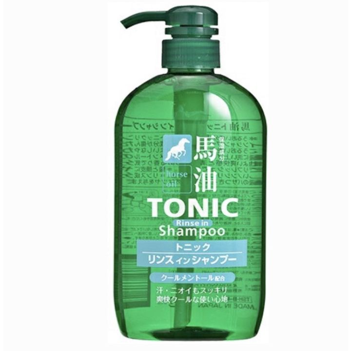 พร้อมส่ง-kumano-horse-oil-tonic-rinse-in-shampoo-bottle-600ml-แชมพูน้ำมันม้าสูตรช่วยเรื่องผมบาง-หนังศีรษะอ่อนแอ-เป็นข