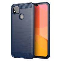 (คลังสินค้าพร้อม) สำหรับ Xiaomi Redmi 9C NFC คาร์บอนไฟเบอร์เนื้อลายขนแปรงเคสโทรศัพท์ TPU (สีน้ำเงิน)