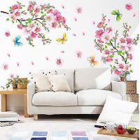 3D Pink Removable Peach Plum Cherry Blossom Flower Butterfly Vinyl Art Decal wall Home Sticker Room Decor Wall Stickers  Decals