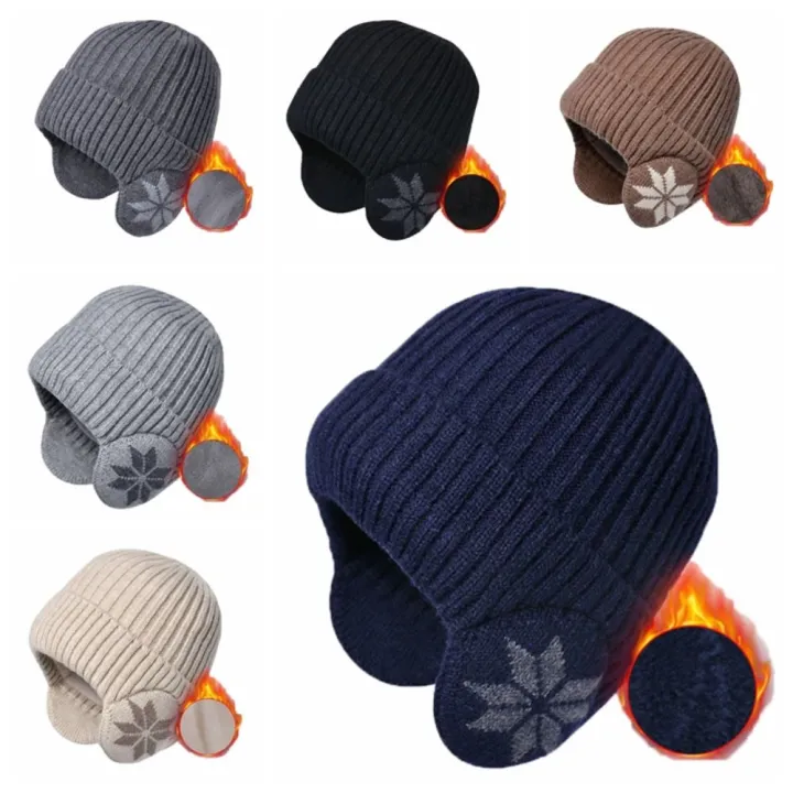 dgjkf-หมวกหน้าหนาว-กันหนาว-หมวกขนสัตว์ป้องกันหู-สีทึบทึบ-ที่ปิดหู-ถัก-skullies-ง่ายๆ-หนาขึ้น-ถักนิตติ้ง-ตัวผู้ผู้