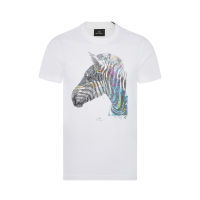 【Hot】 PS PAUL SMITH เสื้อยืดแขนสั้นสำหรับผู้ชาย,เสื้อผ้าคอตตอนตกแต่งลายม้าลาย