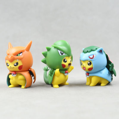6pcs Pikachu Cosplay Venusaur Blastoise Charizard Gengar Mimikyu Tyranitar Action Figure Dolls Toys For Kids