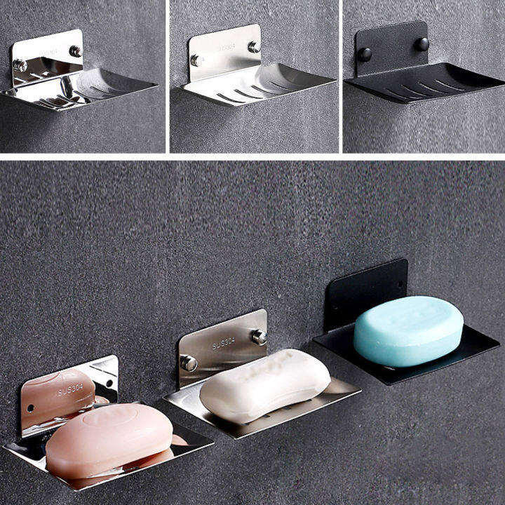 1pc Bathroom Soap Box With Drainage, Wall-mounted & Punch-free Soap Dish  Rack For Wholesale