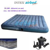 Intex  ที่นอนเป่าลม ดูรา-บีม ไฟเบอร์-เทค 6 ฟุต (คิง) 1.83x2.03x0.25 ม.  สีน้ำเงิน รุ่น 64755 + ที่สูบลมไฟฟ้า