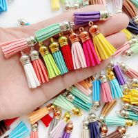 30/60pcs 38mm Leather Tassel Pendant Gold Silver Cap Earrings Fringe Charms Keychain Pendant Tassels Diy Jewelry Accessories