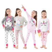 2 4 6 8 Years Girls Pajamas Sets Kids Cotton Full Sleeve Pyjamas 2Pcs Top Shirts+Pants Clothing Childrens Sleepwear Loungewear