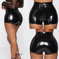 y Nightclub Costumes Shorts Women PU Leather Black Shorts High Waist Stretch Button Fashion Summer Beach Shorts Streetwear