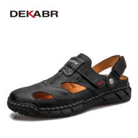 DEKABR Men Sandals Fashion Solid Genuine Leather Men Summer Shoes Casual Comfortable Lazy Sandals Soft Beach Footwear For Male