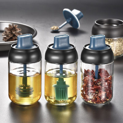 Labeled Kitchen Glass Sealed Seasoning Bottle Spoon Cover Integrated Brush Honey Jar Oil Pan Pepper Spice Salt Container