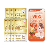 [2nd Set Mini] Vida Collagen Gold 3.56 g. 7 Sac. x  Vit C From Acerola And CamuCamu 14 Capsules 1 Sac.