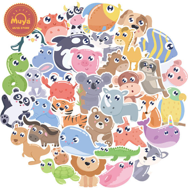 muya-50pcs-cute-animal-stickers-waterproof-cartoon-vinyl-stickers-for-laptop