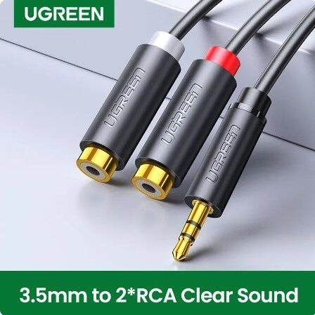 ugreen-3-5mm-male-to-2rca-female-jack-stereo-aux-audio-cable-y-adapter-for-speaker-3-5-rca-jack-cable-ยาว-25-ซม