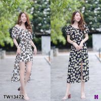 SS13472 Dress เดรส ลายดอกเดซี่ แขนตุ๊กตา กระโปรง 2 ชั้น