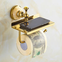 europe antique gold bathroom product wall mounted gold stone toilet paper holder gold with cream stone decorate for phone holder