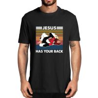 BTS คุณภาพสูง เสื้อยืดผ้าฝ้ายพิมพ์ลาย Jiu Jitsu Jesus Has Your Back Christian Satan Gift 2022 แฟชั่น Unisex