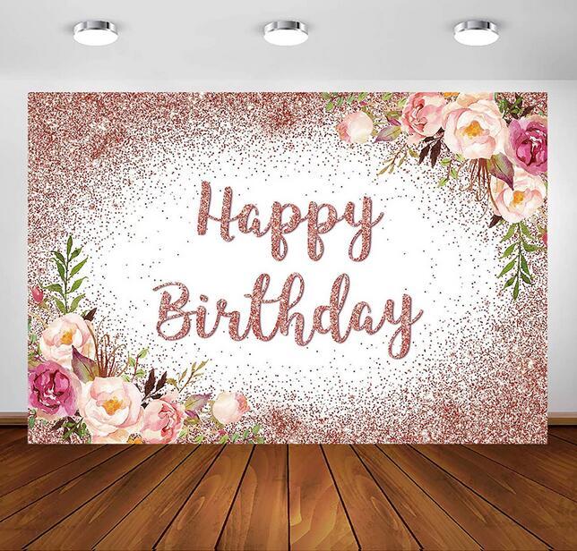 Rose Gold Birthday Backdrop for Girls Women Happy Birthday Party ...