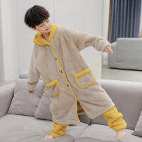 Childrens Pajama Set Winter Clothing Boys Home Wear Fleece-Lined Thickened Robe Flannel Warm Bathrobe for Girls Teenagers