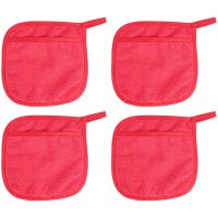 4Pcs Pot Mat Cotton Cloth Pot Holders Looped Gloves Terry Pot Kitchen Holders Cushion Pocket Tool Potholder Gloves