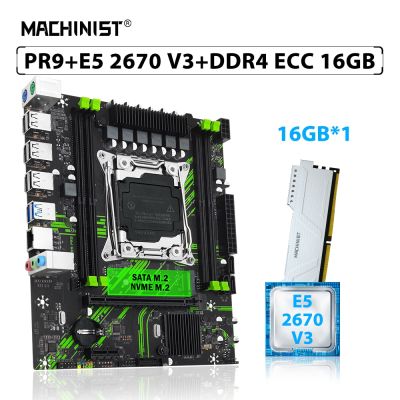 MACHINIST X99 PR9 Motherboard Combo LGA 2011-3 Xeon Kit E5 2670 V3 CPU DDR4 ECC 16GB Memory 2133MHz RAM NVME M.2 SATA USB 3.0