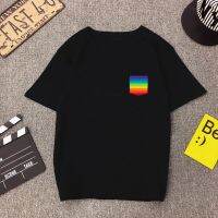 Colorful Pocket Rainbow T Shit Women Cool Streetwear Camiseta Mujer Aesthetic Black Short Sleeve Women Tshirt Harajuku Vintage  FDY3