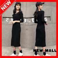 NEW MALL T-Shirt Cotton Inside Dress Long Skirt Slim Bottom Skirt Long Sleeve Plus Velvet Thick Section