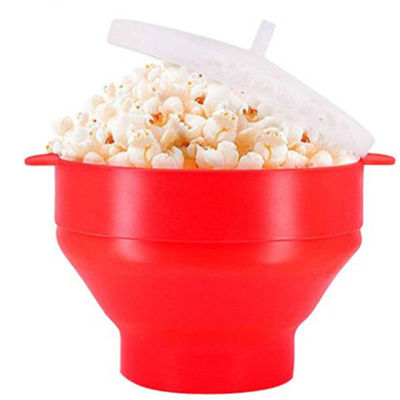 Foldable Silicone Popcorn Bowl Bucket Heat-resistant Popcorn Bowl Microwave Popcorn Bucket Kitchen Popcorn Maker with Lid