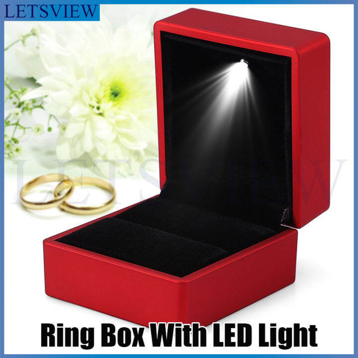 LETSVIEW Ring Box With LED Light Rings Velvet Jewelry Case, LED Light