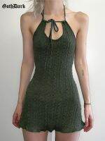 【HOT】✠✹❖ Goth Dark Knitted Grunge Folds Dresses Gothic Backless Halter Lettuce Hem Outfits