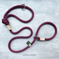 Slip Leash color Burgundy : DOG SLIP ROPE LEASH Burgundy/Olive Tab : Super soft &amp; Light weight