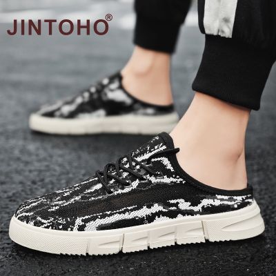 ✼ 【JINTOHO】Mens slippers mens fashion trend denim half slippers outer wear non-slip one-step sandals for men