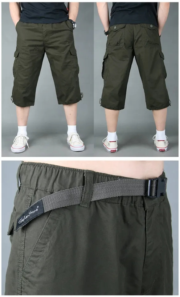 Men's Casual Long Length Cargo Shorts Multi Pocket Cotton Hot Breeches Capri  Pants Tactical Military Shorts