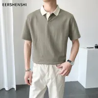 EERSHENSHI เสื้อโปโลผู้ชายสีทึบเสื้อคอปกแฟชั่นที่เรียบง่ายสไตล์อเมริกันผู้ชายแขนสั้นเสื้อยืด