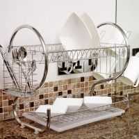 【hot】 2 Tiers Dish Drying Rack Holder Basket Plated Iron Washing Sink Drainer ！