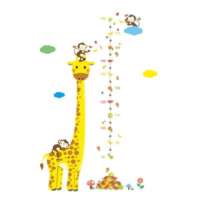 Cartoon Measure Wall Stickers For Kids Rooms Giraffe Monkey Height Chart Ruler Decals Nursery Home Decor