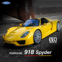 WELLY 1:24ปอร์เช่918 Spyder ล้อแม็กรถสปอร์ตรุ่น D Iecasts โลหะของเล่นยานพาหนะรถรุ่นจำลองการเก็บของขวัญเด็ก