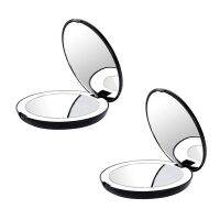 2X Portable Folding Mirror with LED Light Makeup Mirror, 10X Magnifying Glass, 12 Lamp Bead Mini Mirror Black