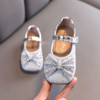 2022 Spring Summer New Girls Mary Jane Shoes Princess Little Heel Shoes Bow Student Shallow Bling Leather Shoes Girl Kids E12133TH