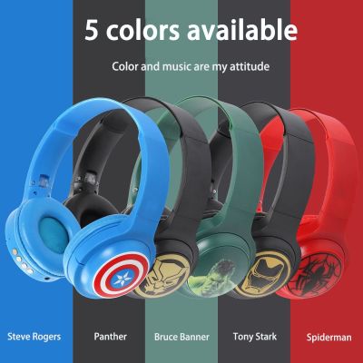 ZZOOI Marvel iron Man Bluetooth Headphones Over-Ear Wireless Stereo Earphones Cartoon Spiderman Iron Man Captain Headset with Mic