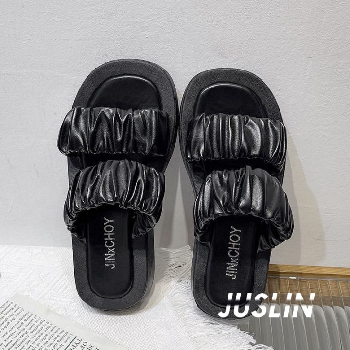 juslin-รองเท้าแตะผู้หญิง-รองเท้าแตะ-พื้นนุ่ม-กันลื่น-นุ่ม-ใส่สบาย-สไตล์เกาหลี-oct1801